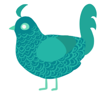 A teal and turquoise chicken with a double-lace pattern