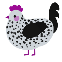 A mist and black chicken with a speckle pattern