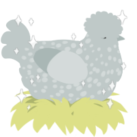A silver chicken with a speckle pattern