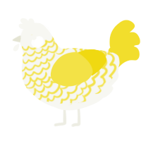 A white and yellow chicken with a lace pattern