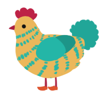 A honey and turquoise chicken with a bar pattern