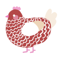 A red and cream chicken with a lace pattern