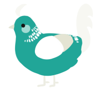 A turquoise and white chicken with a neck-band pattern