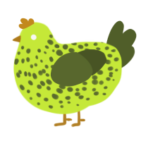 A lime and olive chicken with a speckle pattern