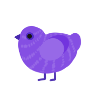 Ooby, a blurple chicken with a bar pattern