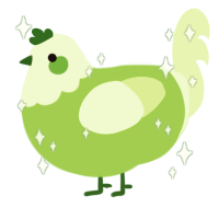 A grass and apple chicken with a head pattern