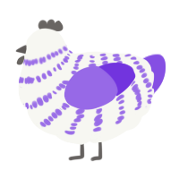 A white and blurple chicken with a bar pattern