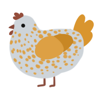 A mist and orange chicken with a speckle pattern