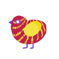 Maxx - Subject 189, a crimson and yellow chicken with a bar pattern