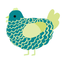A teal and lemon chicken with a lace pattern