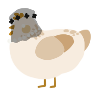 A cream and beige chicken with a neck-speckle pattern