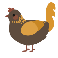 A bark and orange chicken with a neck-speckle pattern