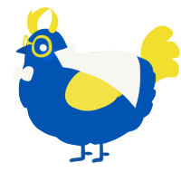 A ultramarine and yellow chicken