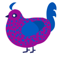 A plum and ultramarine chicken with a speckle pattern