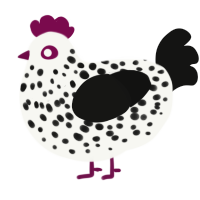 A white and black chicken with a speckle pattern