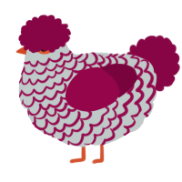 A silver and maroon chicken with a lace pattern