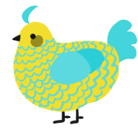 A yellow and aqua chicken with a lace pattern