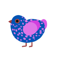 Red Bull, a ultramarine and orchid chicken with a speckle pattern