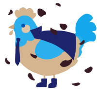 A beige and sky chicken with a head pattern