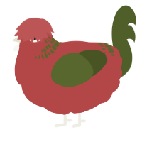 A red and olive chicken with a neck-band pattern