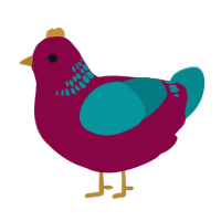 A maroon and teal chicken with a neck-band pattern
