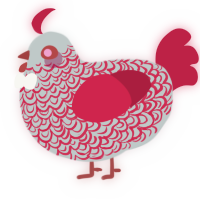 A silver and crimson chicken with a double-lace pattern