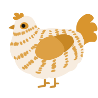 A cream and orange chicken with a bar pattern