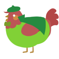 A grass and red chicken with a head pattern