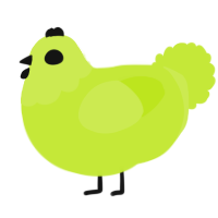 A lime chicken with a head pattern
