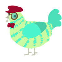 A gluppy and turquoise chicken with a bar pattern