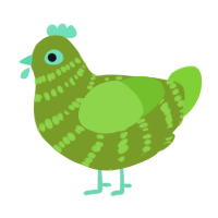 A chartreuse and grass chicken with a bar pattern