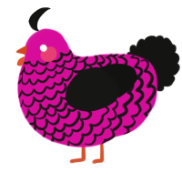 A fuchsia and black chicken with a lace pattern
