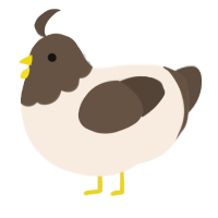 A cream and bark chicken with a head pattern