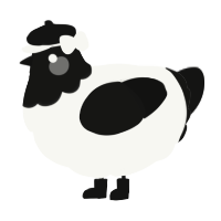 A white and black chicken with a head pattern