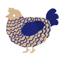 A beige and navy chicken with a lace pattern