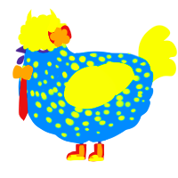 A sapphire and lime chicken with a speckle pattern