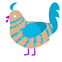A beige and cerulean chicken with a bar pattern
