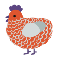 A vermilion and silver chicken with a lace pattern