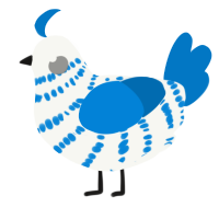 A white and sapphire chicken with a bar pattern