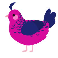 A fuchsia and navy chicken with a half-lace pattern