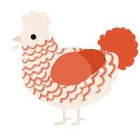 A cream and vermilion chicken with a lace pattern