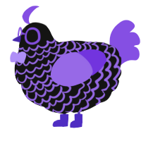 A black and blurple chicken with a lace pattern