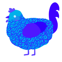 A teal and blurple chicken with a double-lace pattern
