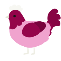 A pink and maroon chicken with a head pattern