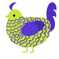 A lime and indigo chicken with a lace pattern