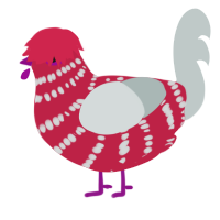 A crimson and silver chicken with a bar pattern