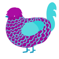 A plum and aqua chicken with a lace pattern