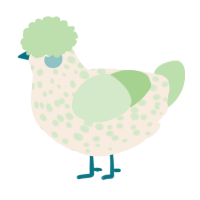 A cream and gluppy chicken with a speckle pattern