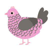 A pink and grey chicken with a lace pattern