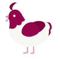 A white and maroon chicken with a head pattern